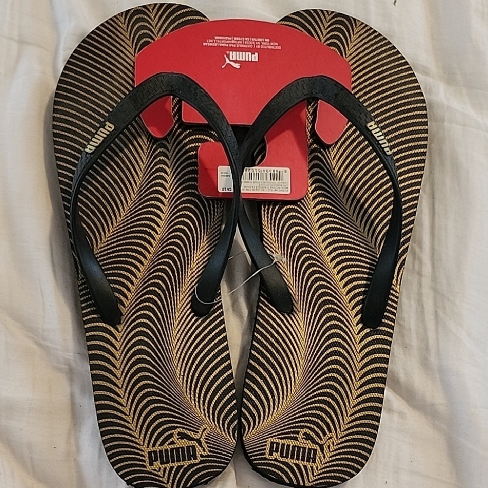 Puma Women's Stylish Black and Gold Sandals